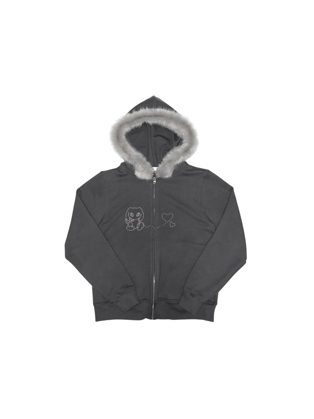 PORI’S LOVE (SET UP) FUR HOOD ZIP-UP - CHARCOAL