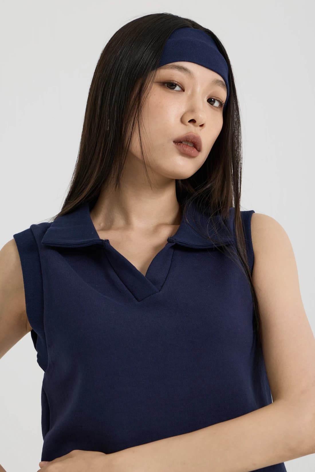 スリーブレス カラーベスト - Navy