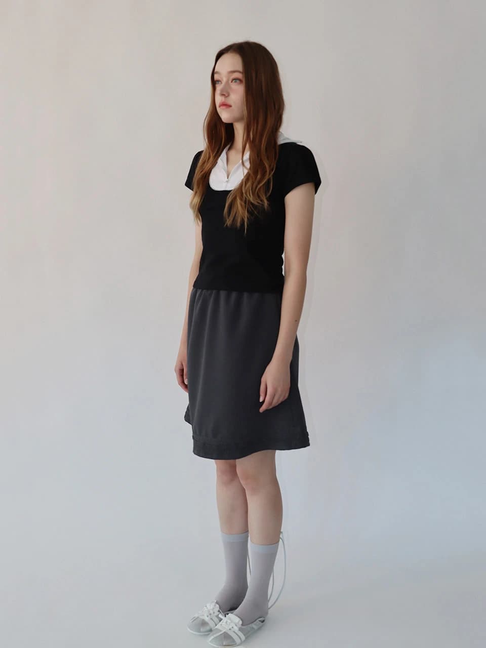 Free Lace Midi Skirt (gray)