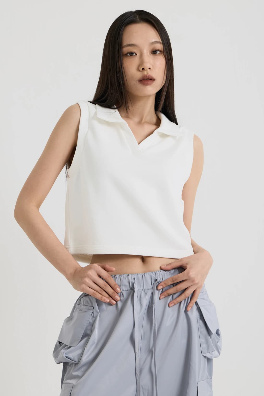スリーブレス カラーベスト - White