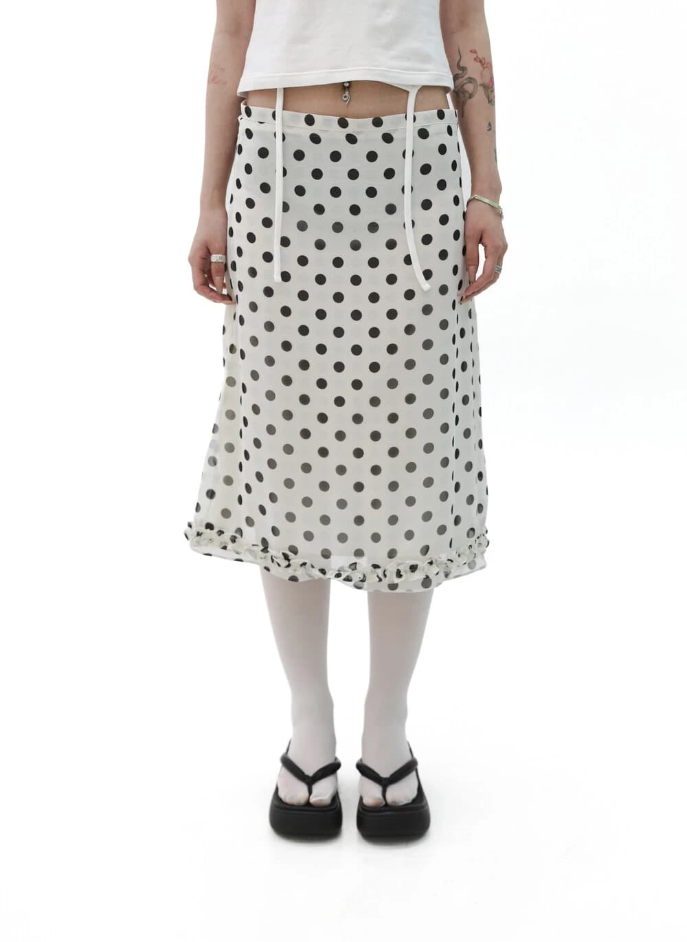 [Gerbera] Dot frill midi skirt
