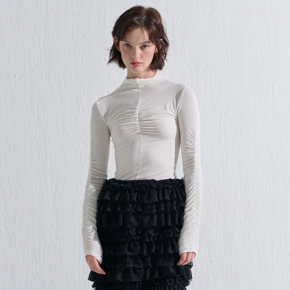 HALF SHIRRING TURTLENECK T-SHIRT WHITE