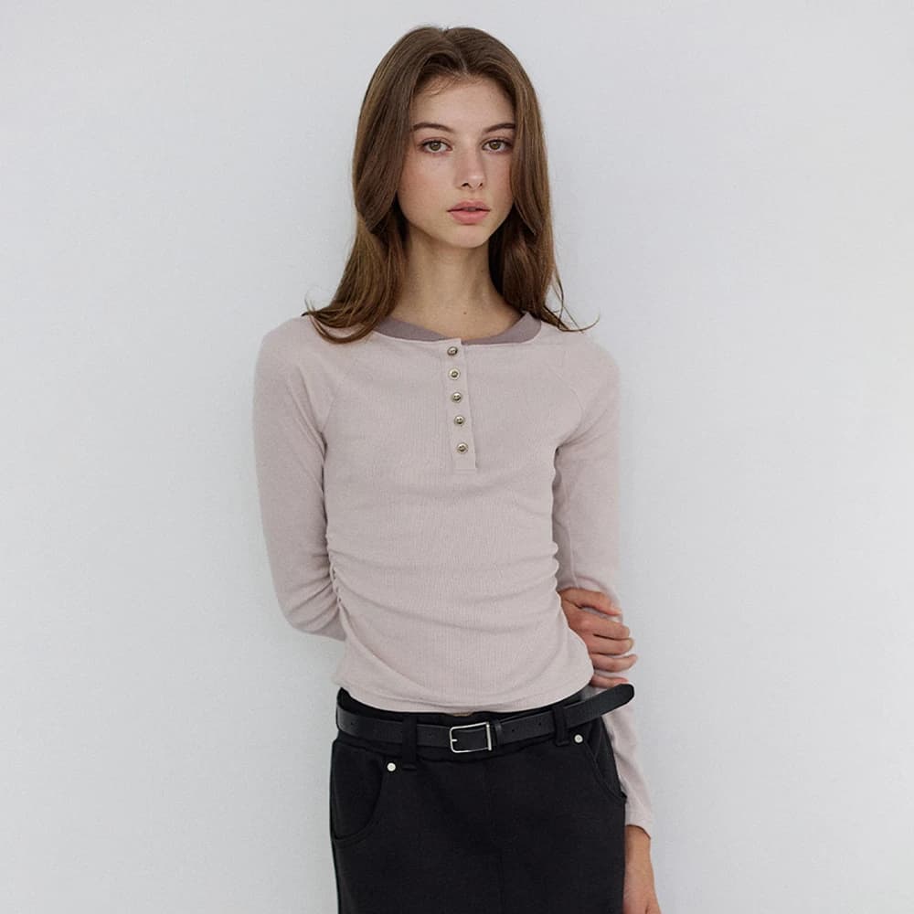 ヘンリーネックシャーリングロングスリーブ - Light mocha