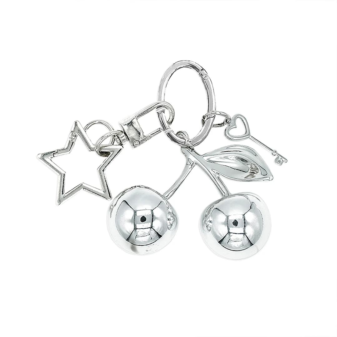 Silver cherry star keyring