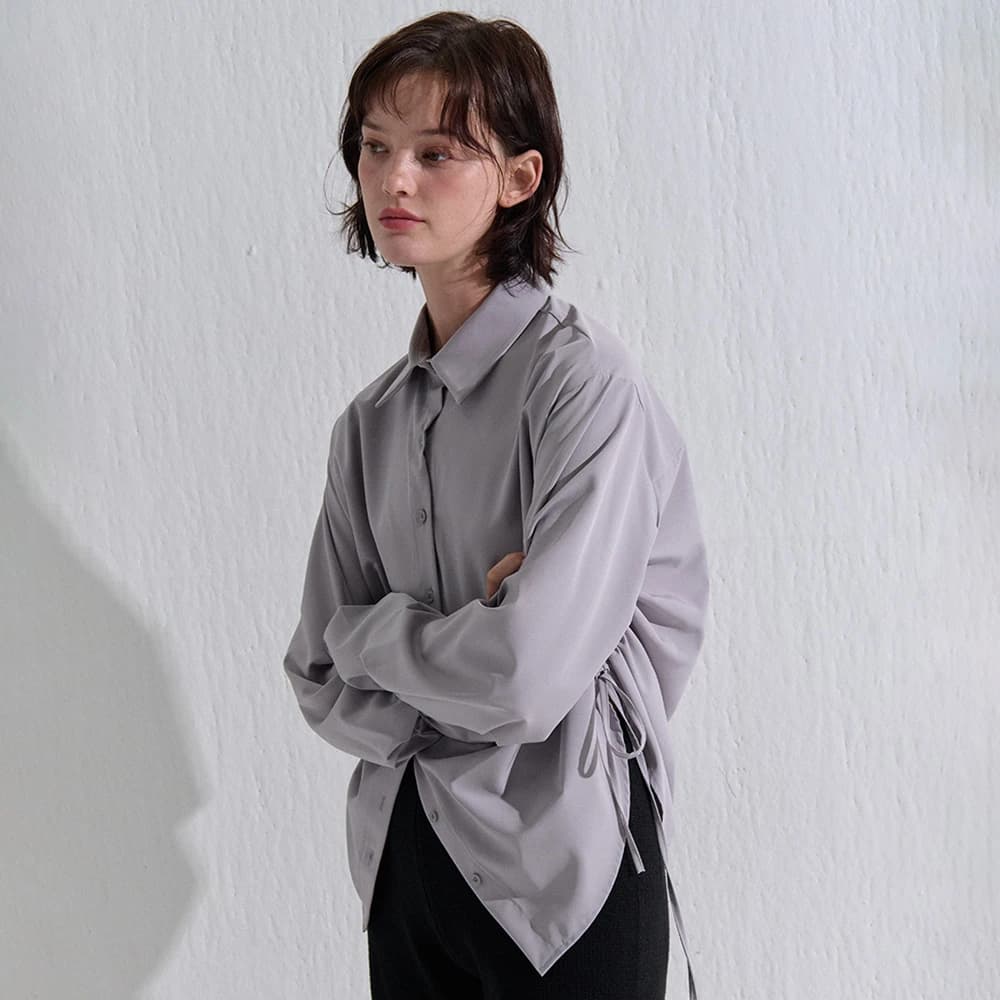 STRAP SHIRRING OVERSIZE SHIRT GRAY
