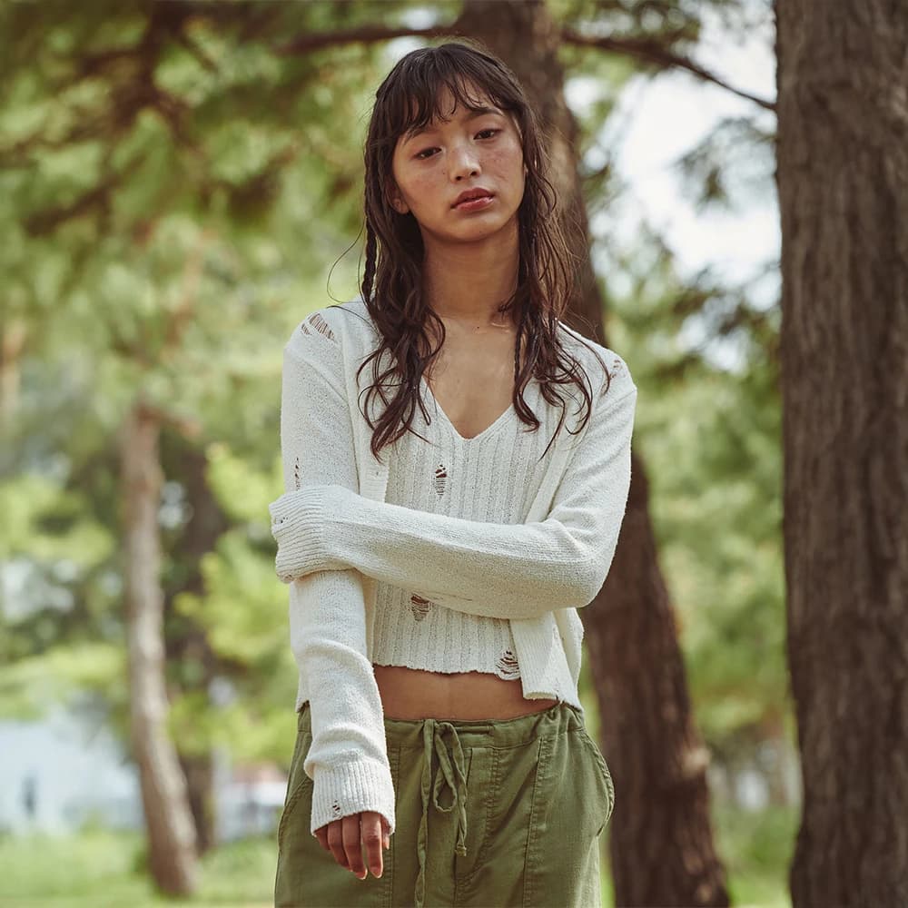 Bask Damaged Cardigan Ivory