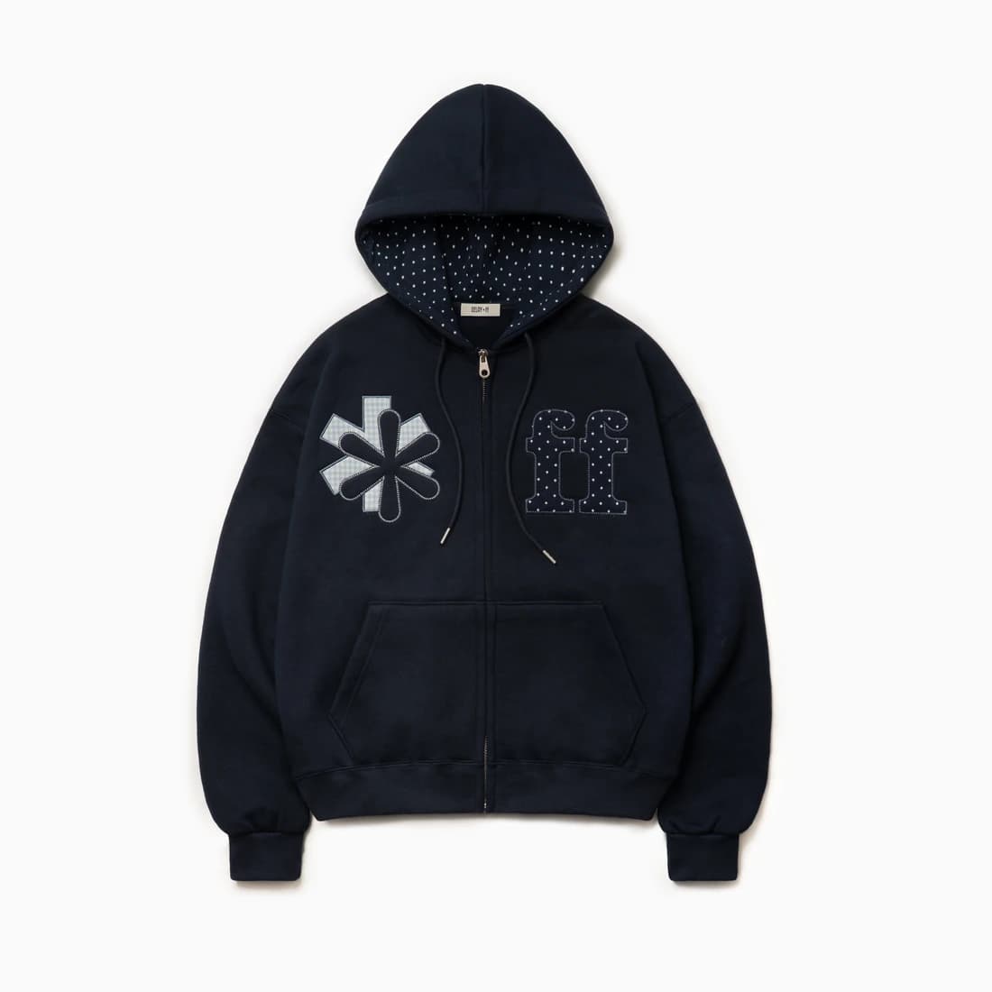 PATCHWORK APPLIQUE HOOD ZIP-UP NAVY