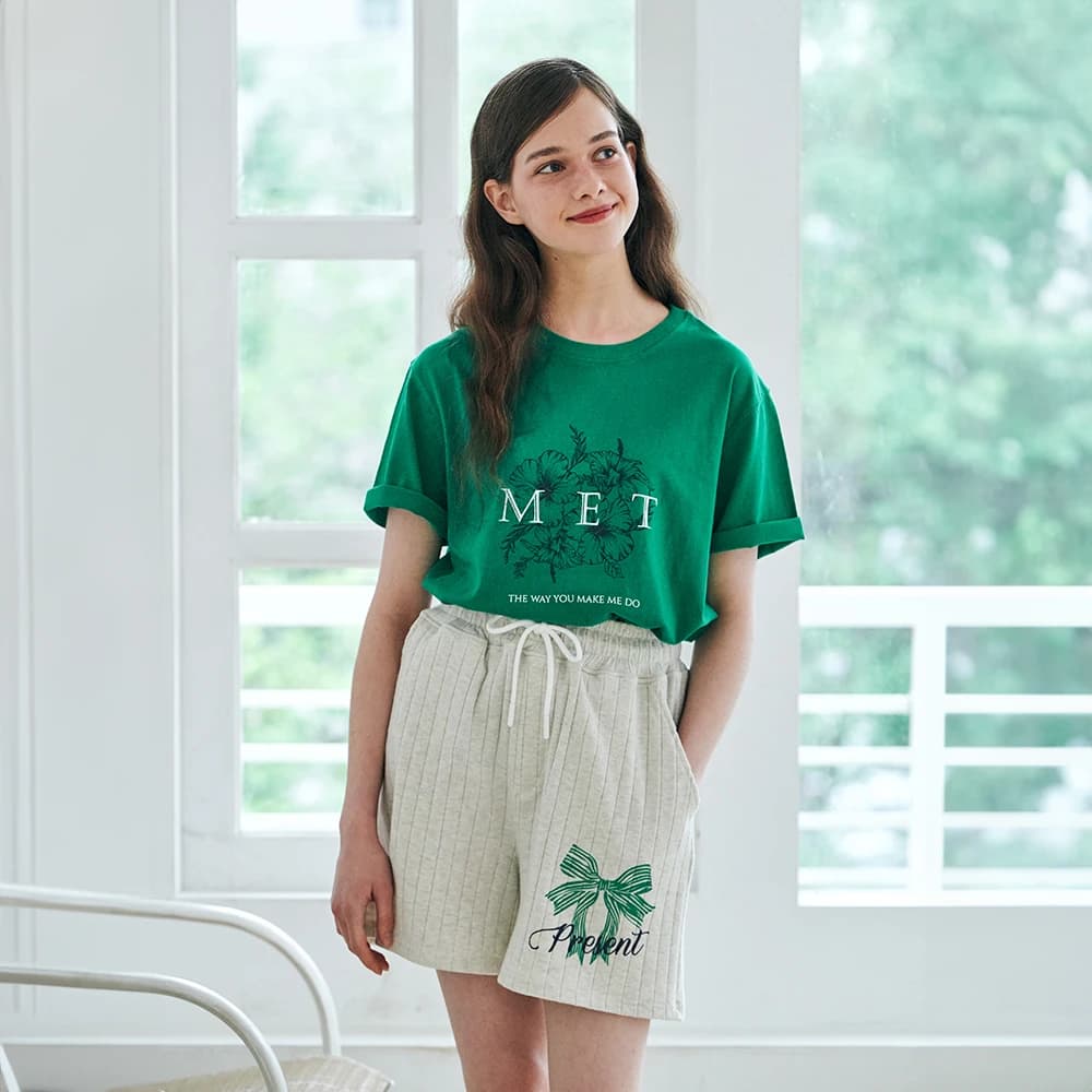 MET two-tone lettering flower T-shirt Green