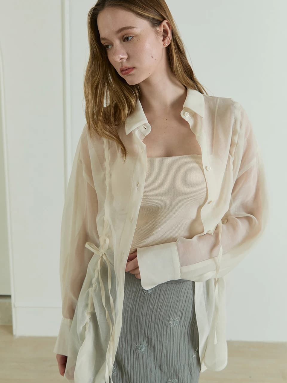 Dreamy Organza String Shirts_Ivory