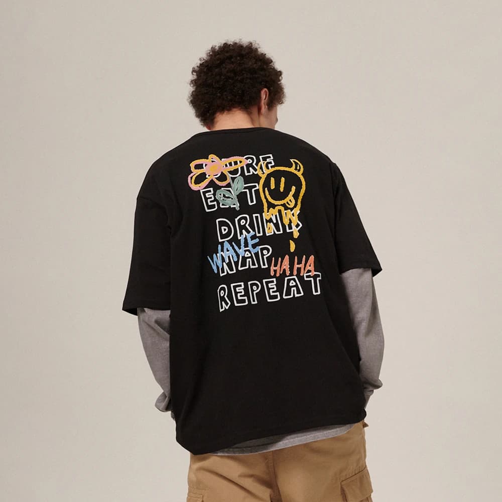 Doodly Print T-Shirt Black