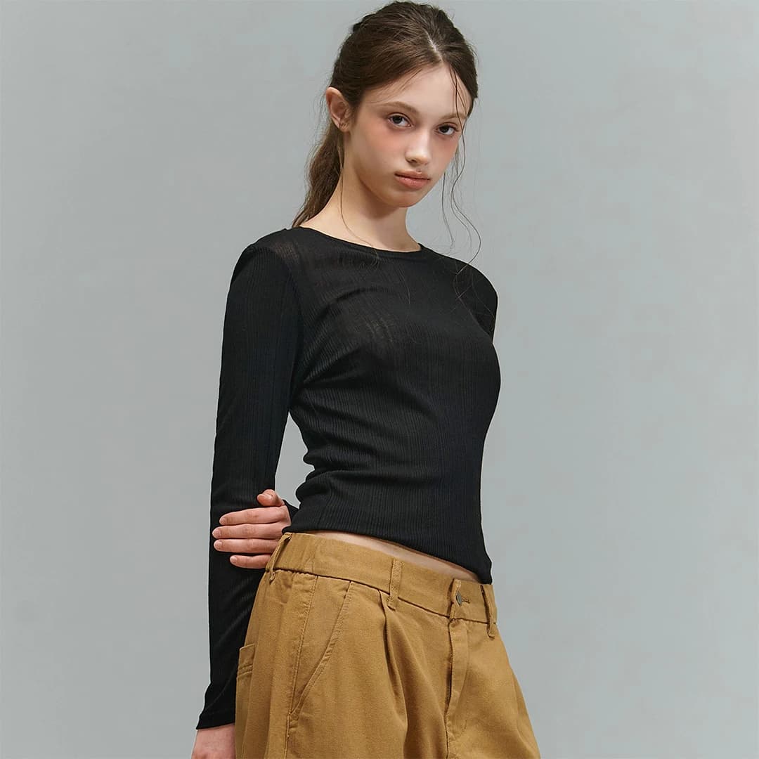 SLIP SHEER WAVE LONGSLEEVE [BLACK]