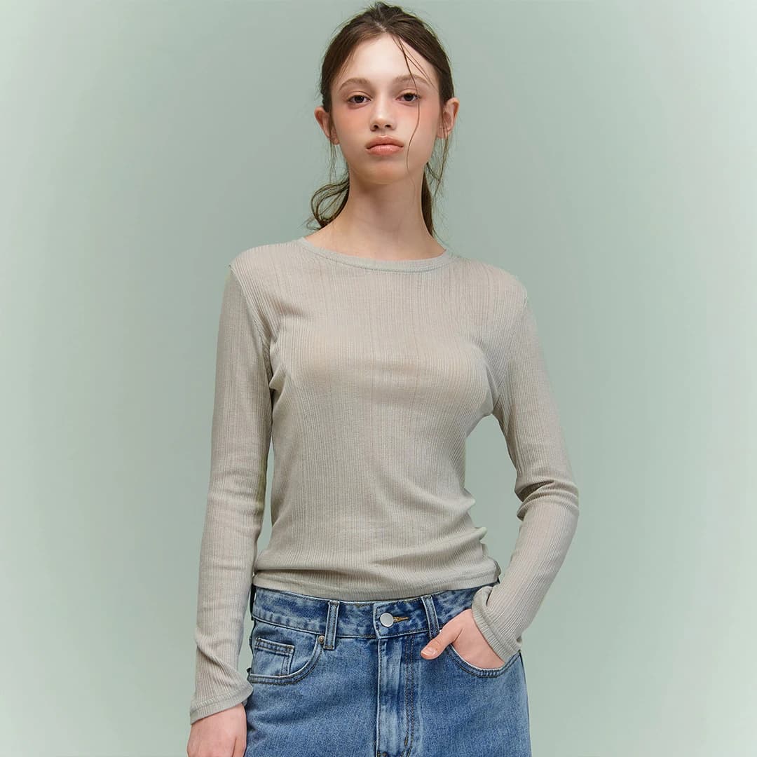 SLIP SHEER WAVE LONGSLEEVE [OLIVE]