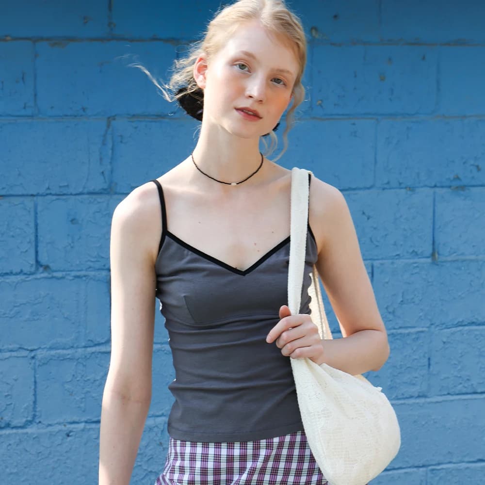 Velvet Strap Sleeveless Top - Charcoal