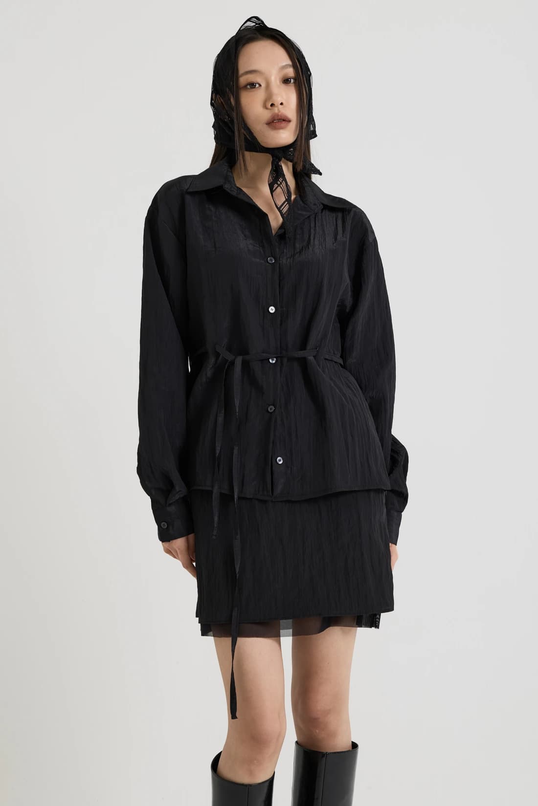 シアー ストリング シャツ - Black