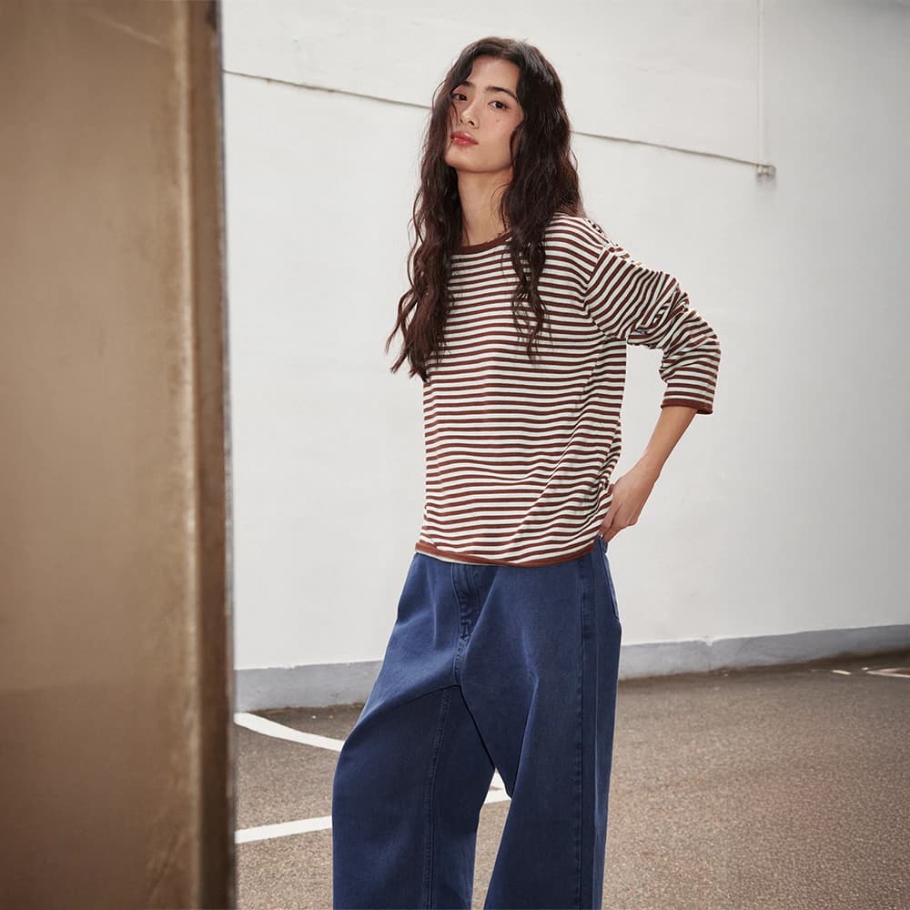 Maron Stripe Loose Fit Round Knit Brown/Mint