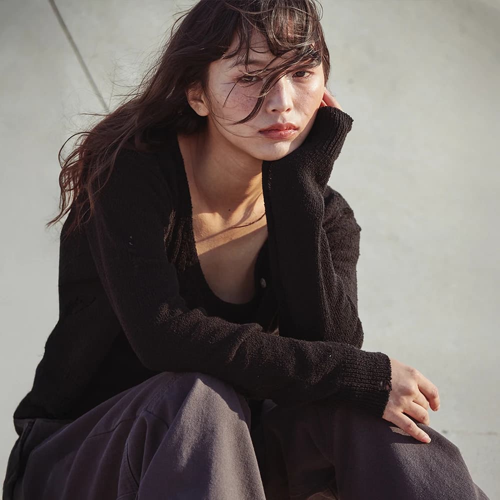 Bask Damaged Cardigan/Sleeveless Set Black
