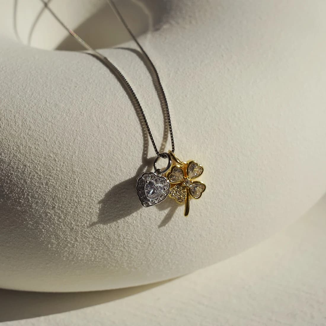 [Silver925] Bukoleon Clover & Moika Heart Necklace