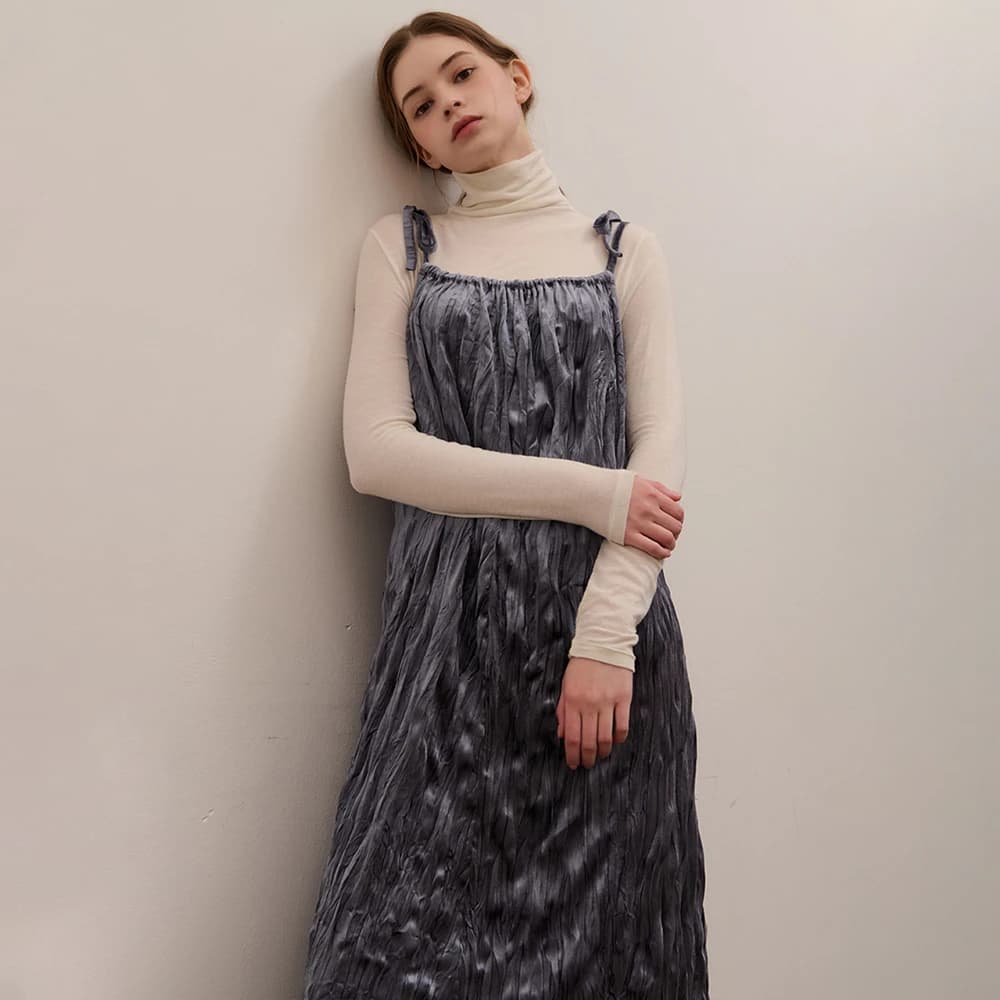 WINTER VELVET PLEATED DRESS CHARCOAL
