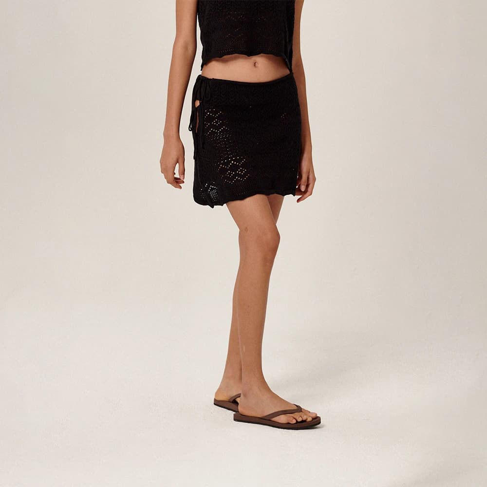 Tiki Knitted Wrap Skirt Black