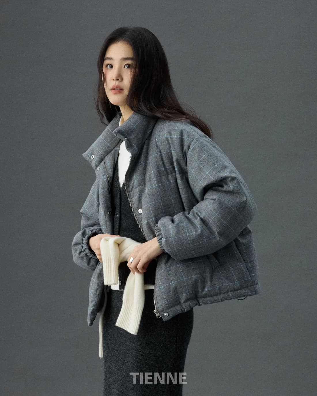 Morn Check Duck Down Jumper - Gray