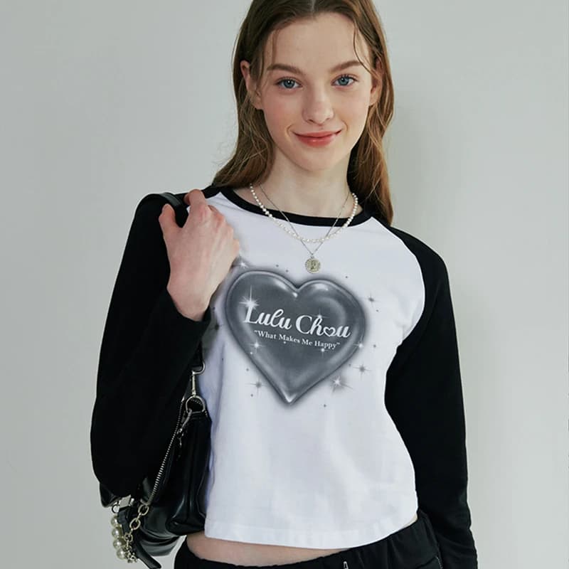 Round Crop Raglan T-shirt - BLACK