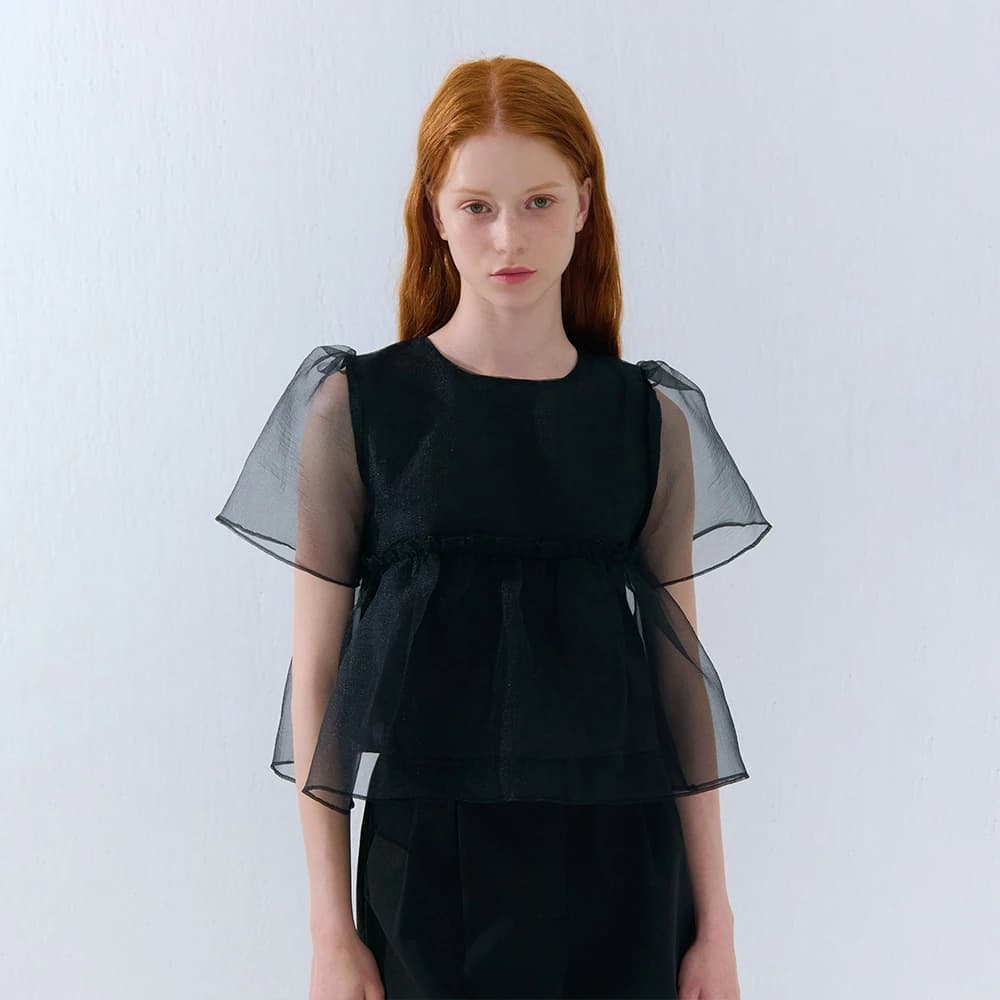 SUMMER ORGANZA SHIRRING BLOUSE Black