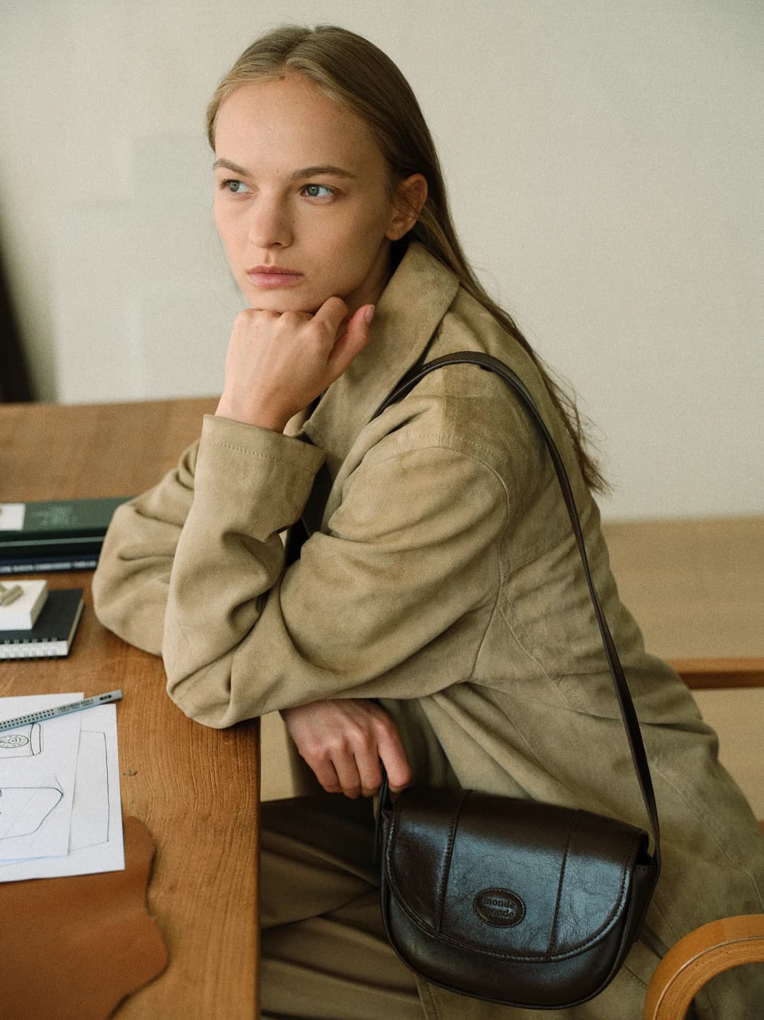 Classic laether half moon mini bag Mocha brown