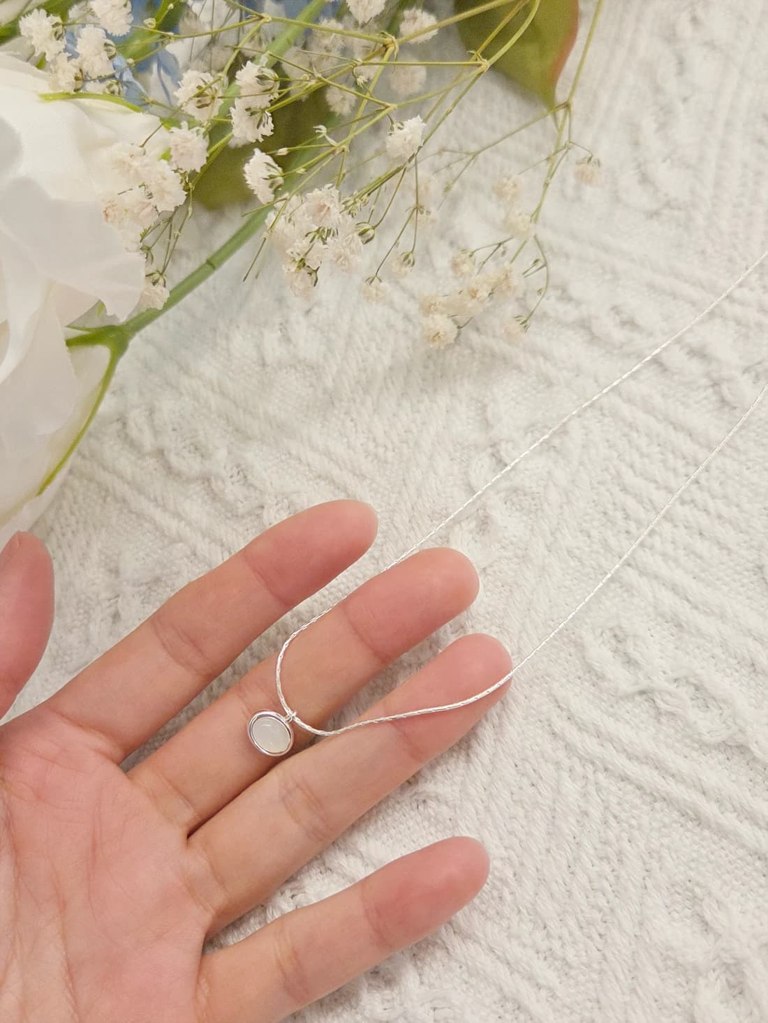 [Silver925] Pure white round necklace