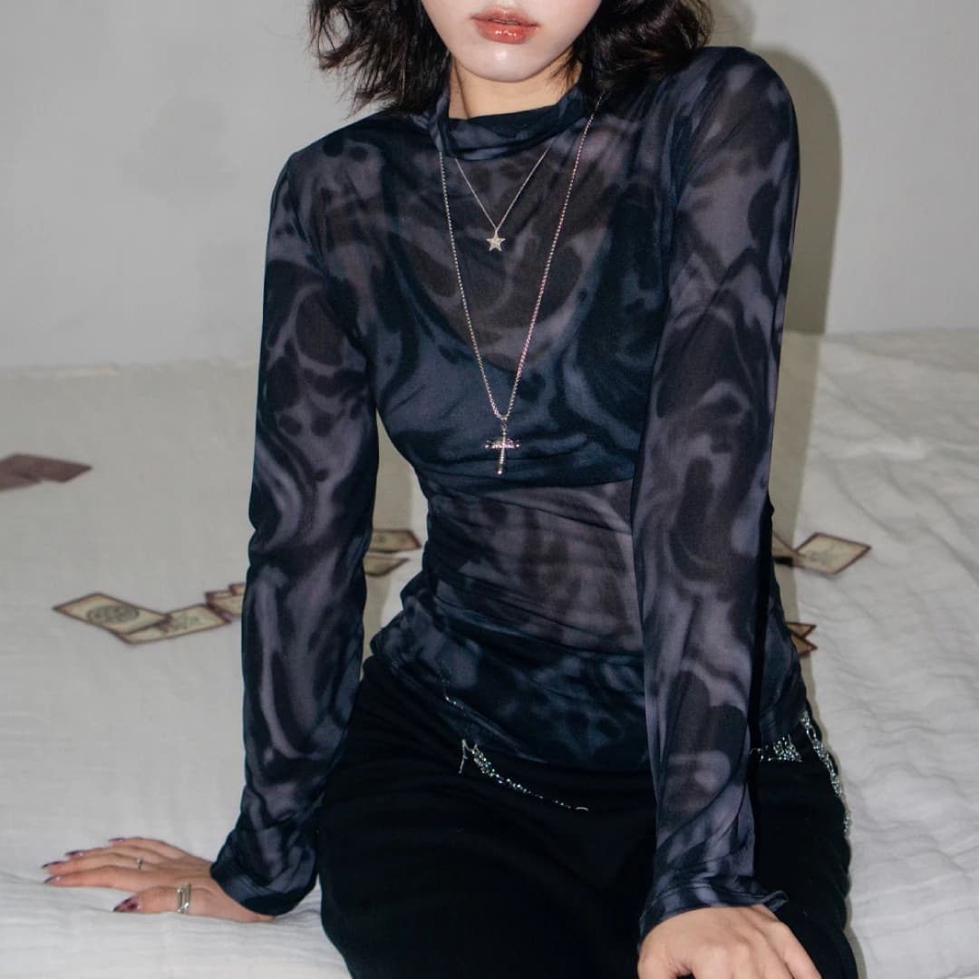 High-neck mesh top(Black)