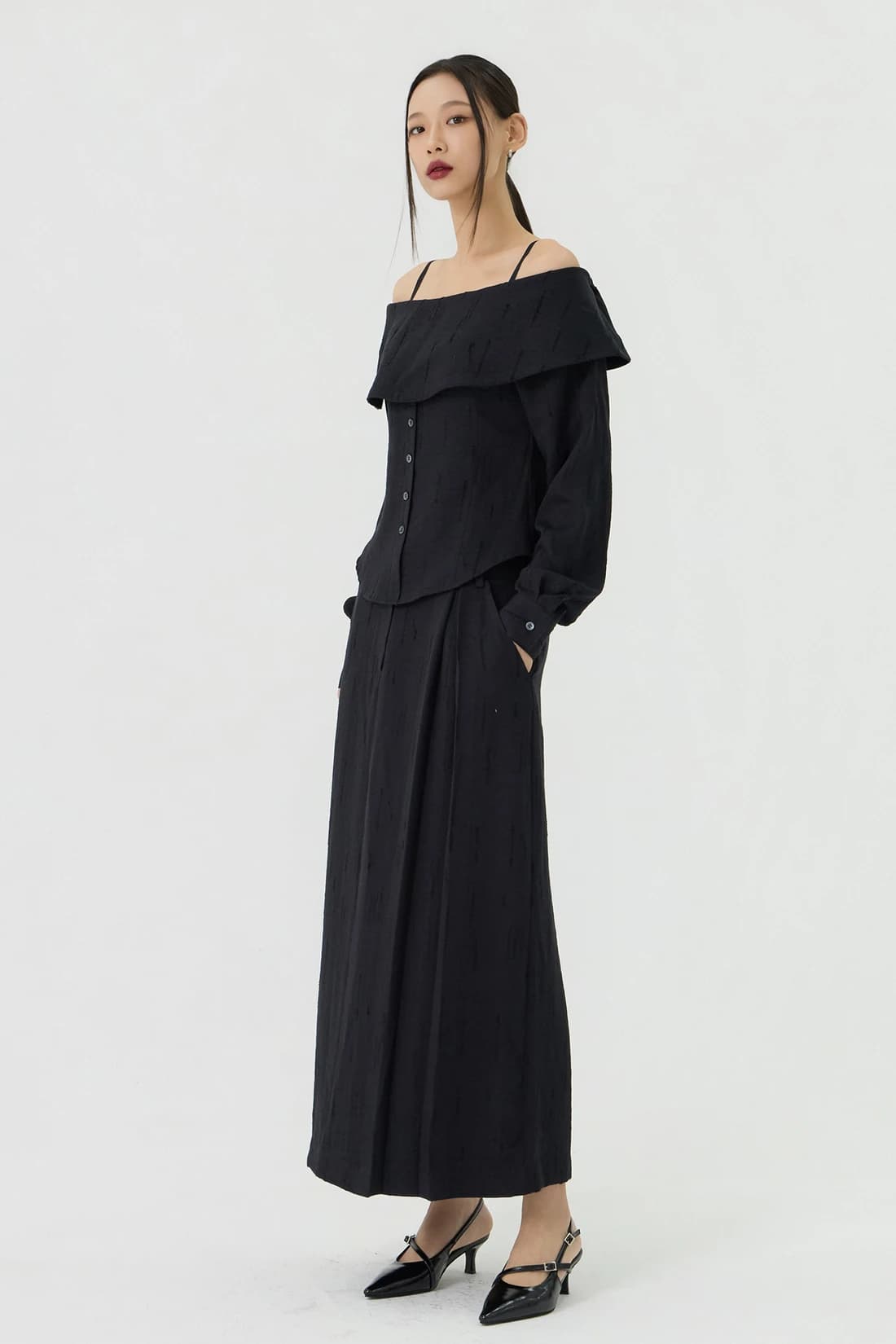 スクラッチ ローライズ ロングスカート - Black