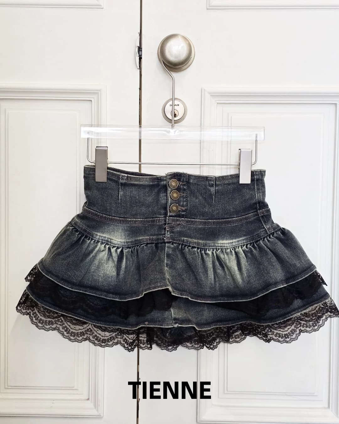Frilled Tiered Denim Lace Skort