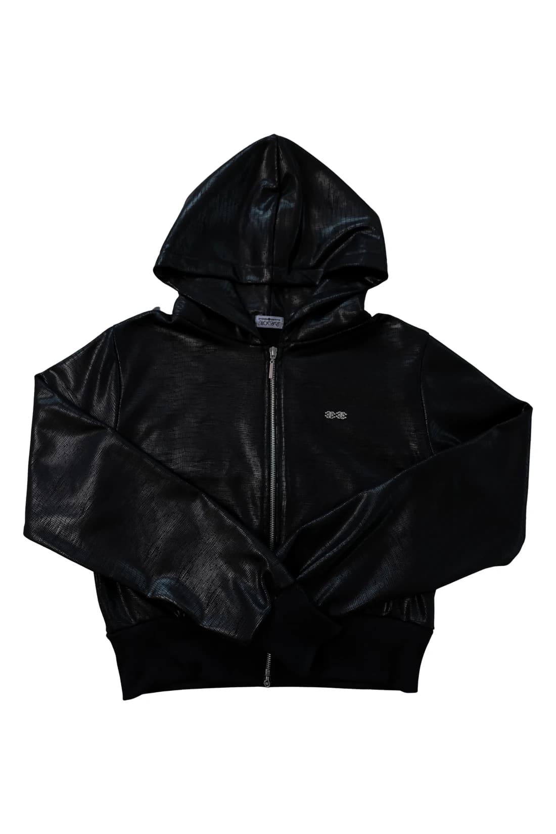 [ID] 2way Leather Logo Hood Zip-Up (Black)