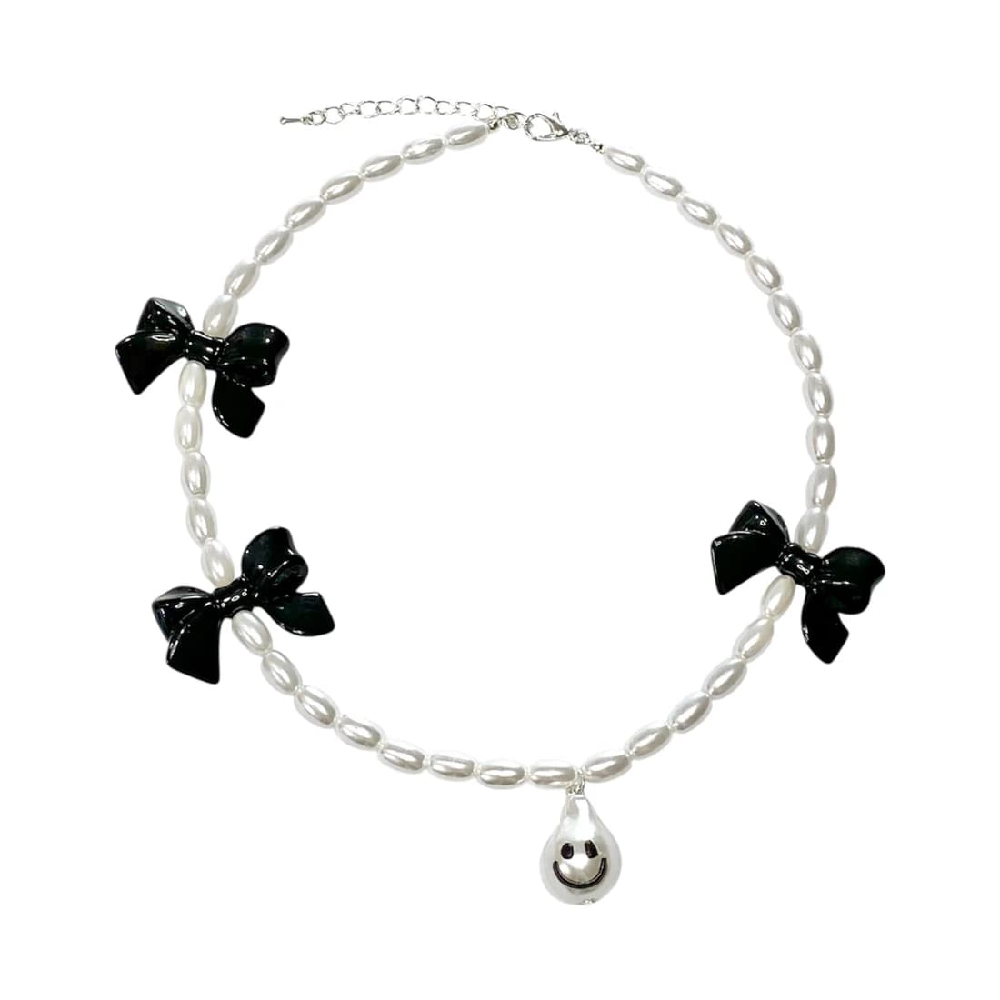 Black Ribbon Pearl Necklace
