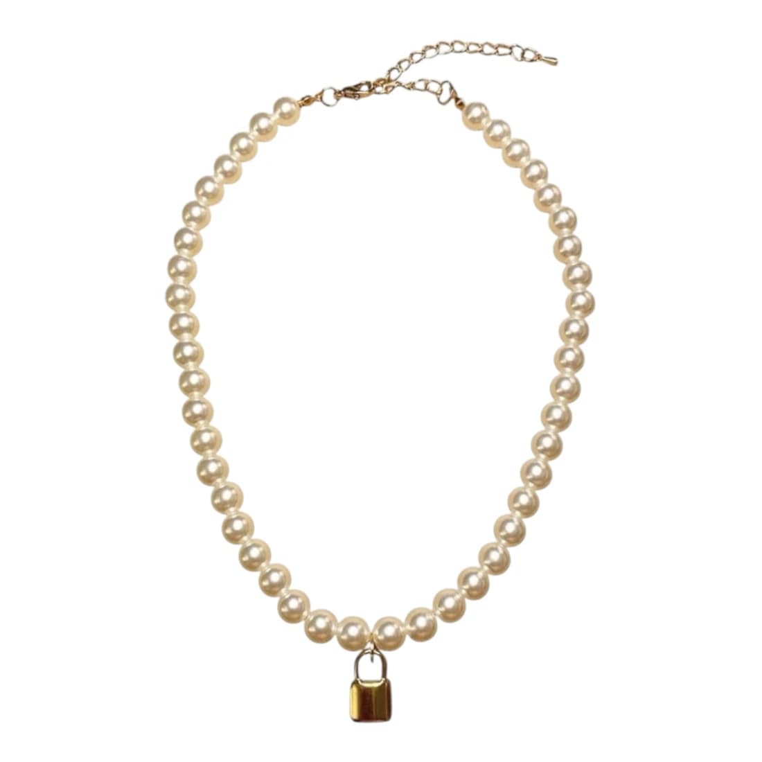 Lock Pearl Necklace (Gold Accent)