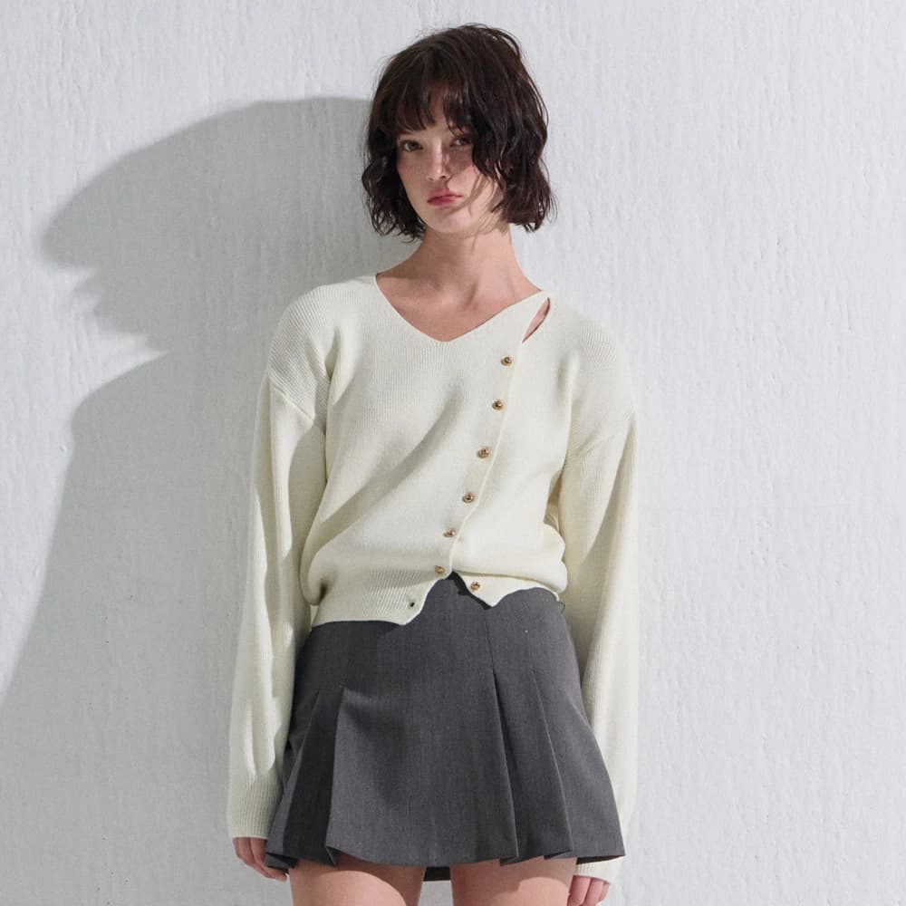 CUTTING V NECK KNIT CARDIGAN IVORY