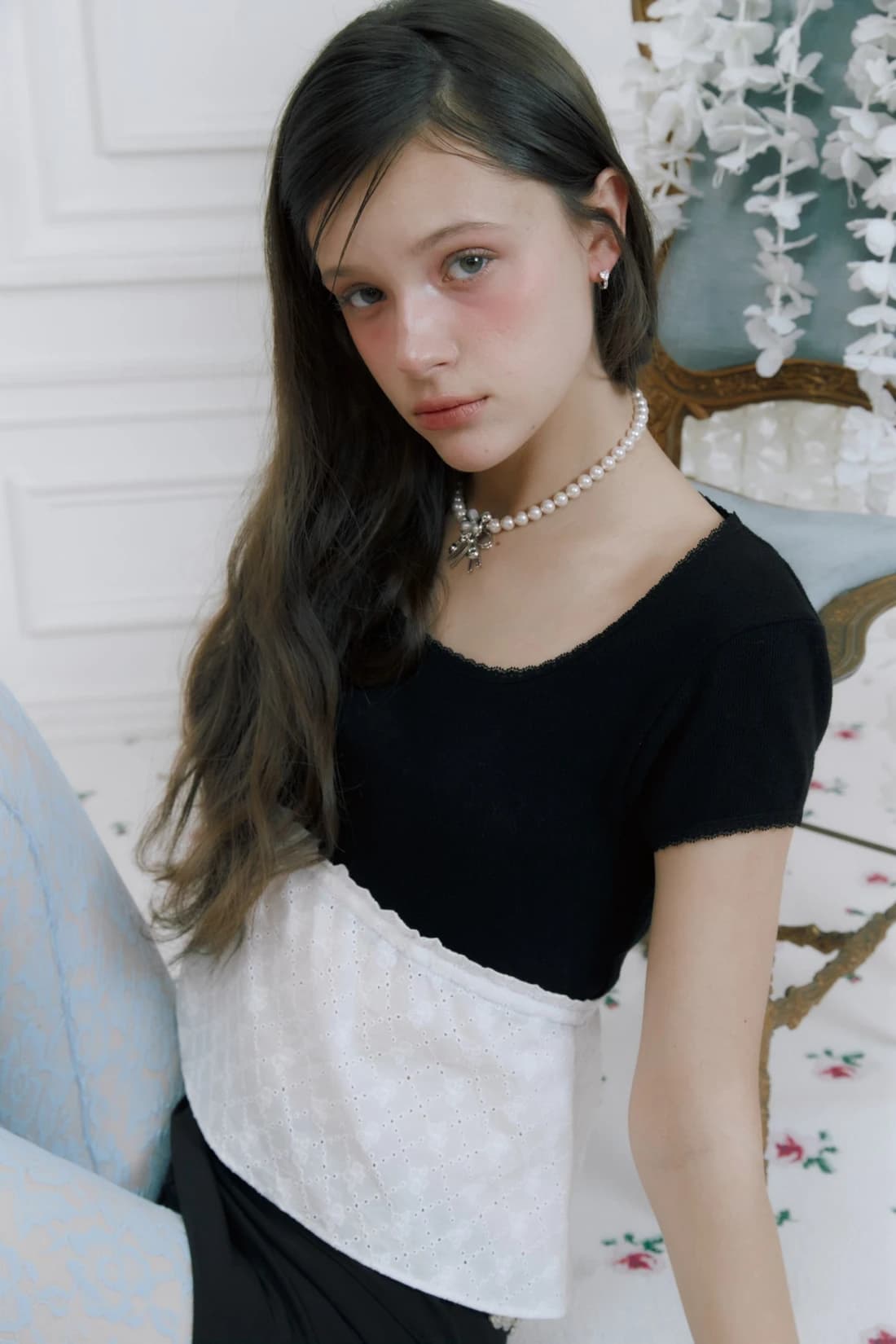 Lyn square neck t-shirt(Black)