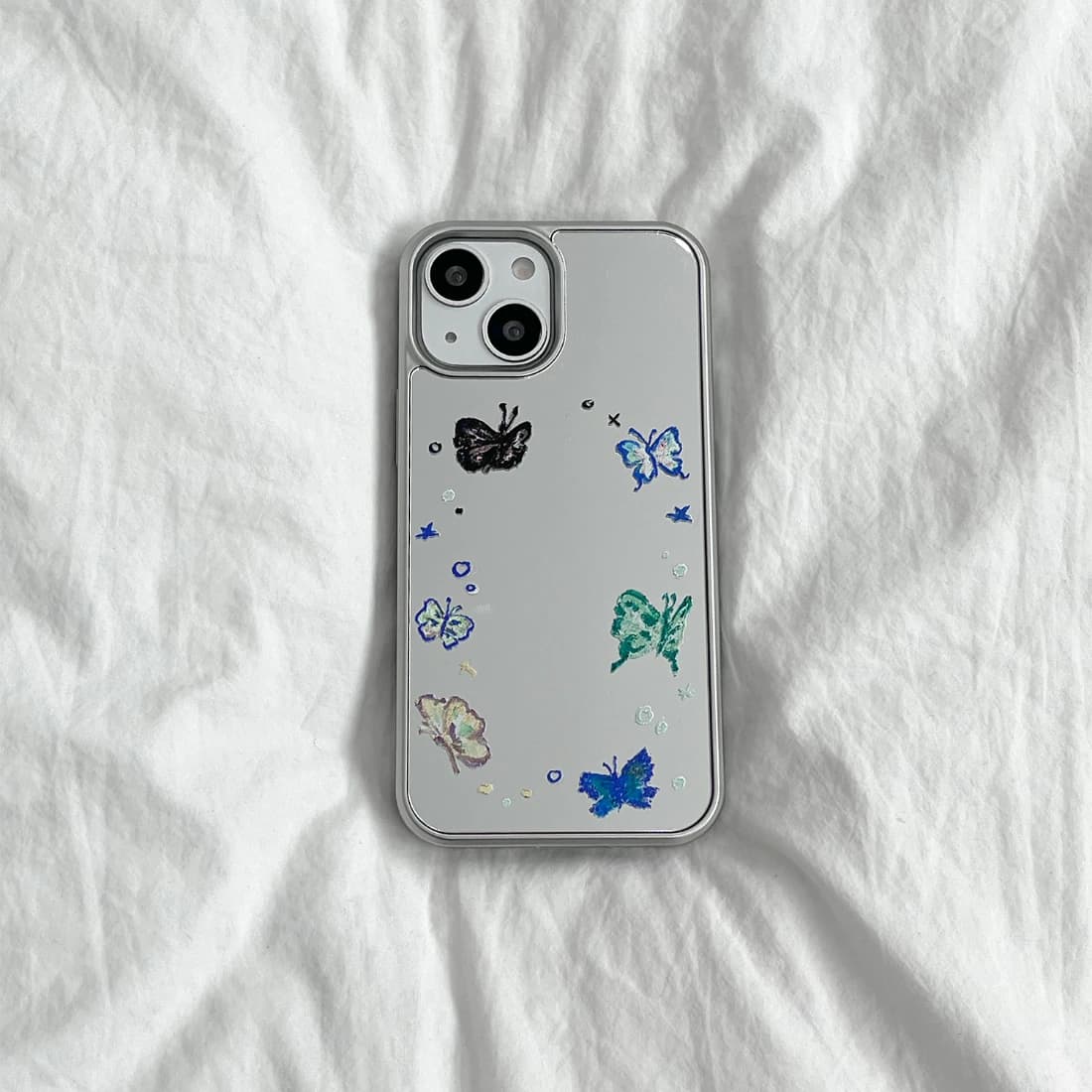 Butterfly Drawing Mirror Case  • Mirror Silver Bumper Case