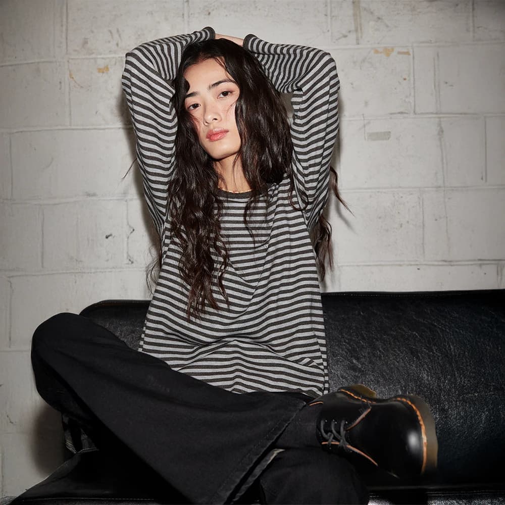 Maron Stripe Loose Fit Round Knit Grey/Charcoal