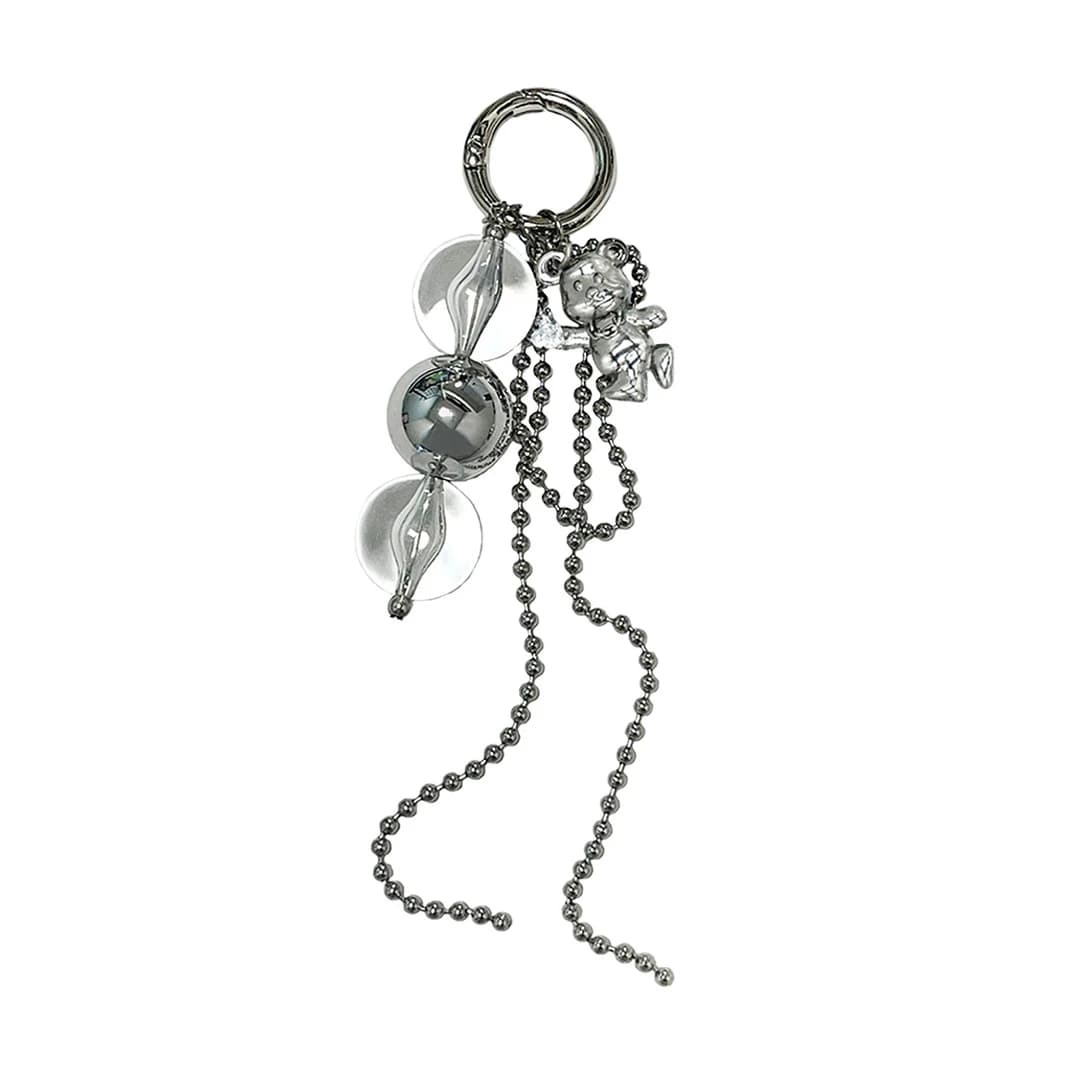 Cubic metallic Bear keyring [soft silver]