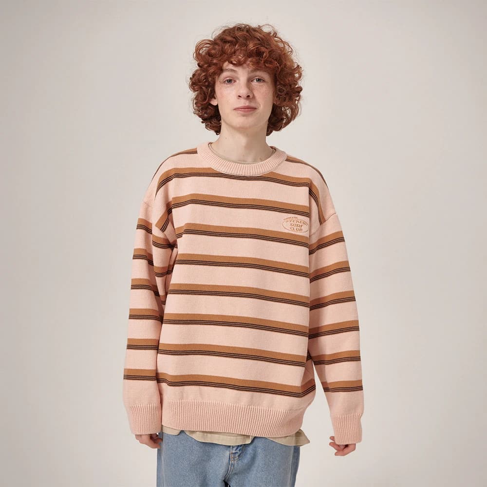 Aav Stripe Vintage Cotton Round Knit Beige