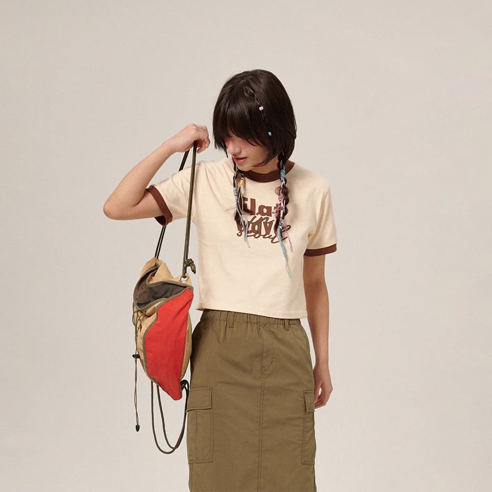 Mnai Crop Print T-Shirt Beige