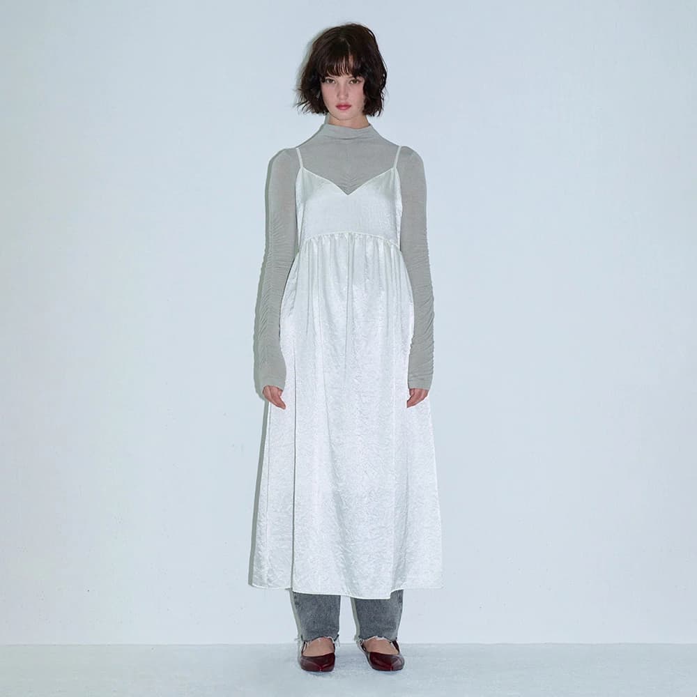 SILK SHIRRING BUSTIER ONEPIECE WHITE