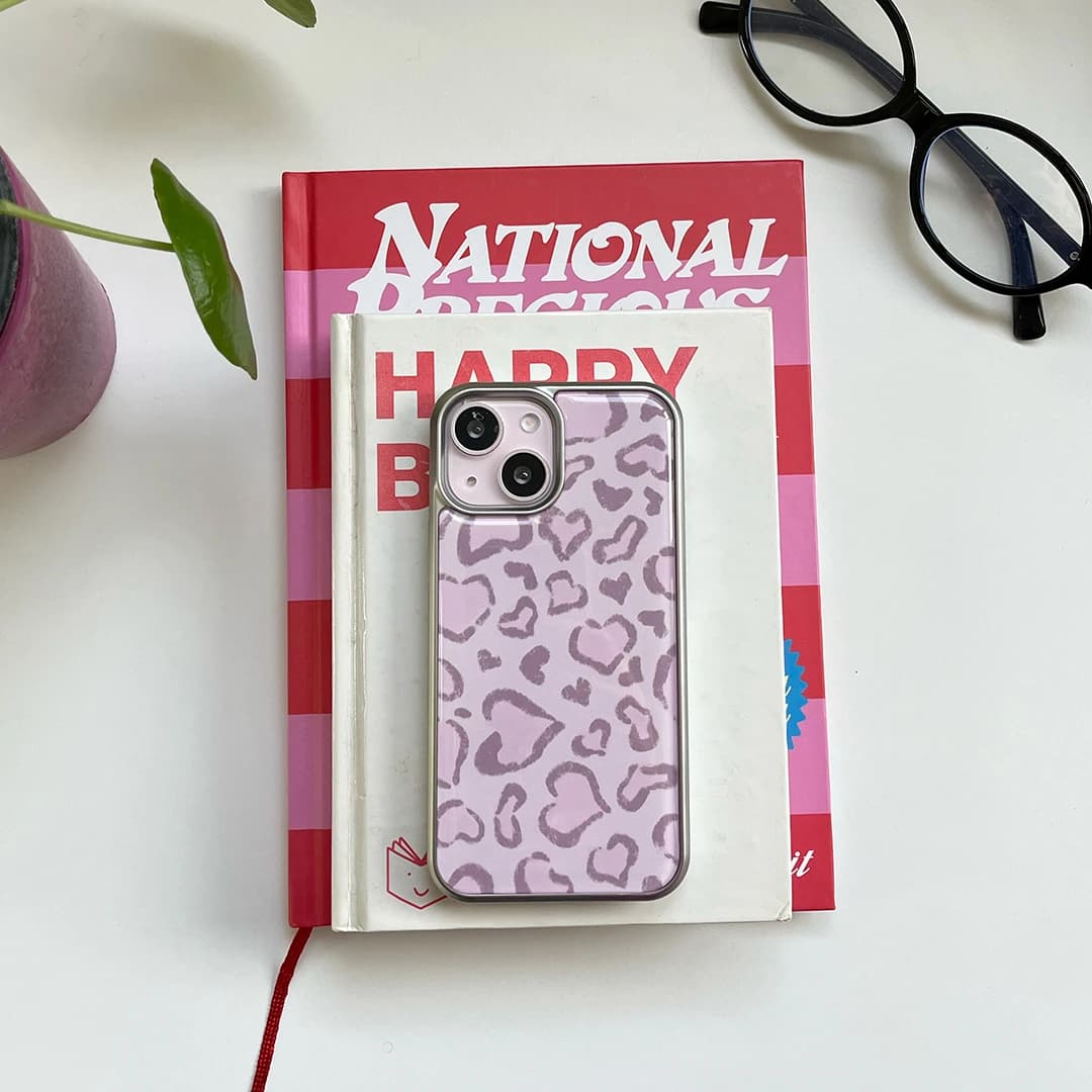Heart Leopard Drawing Case - Pink