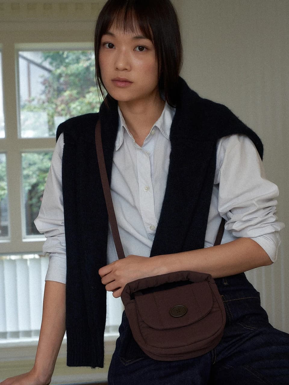 Classic button padding cross bag Chocolate brown