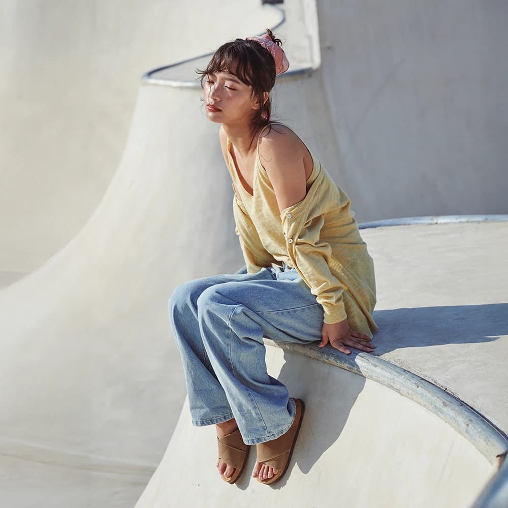 Pale Linen Cardigan/Sleeveless Set Mustard