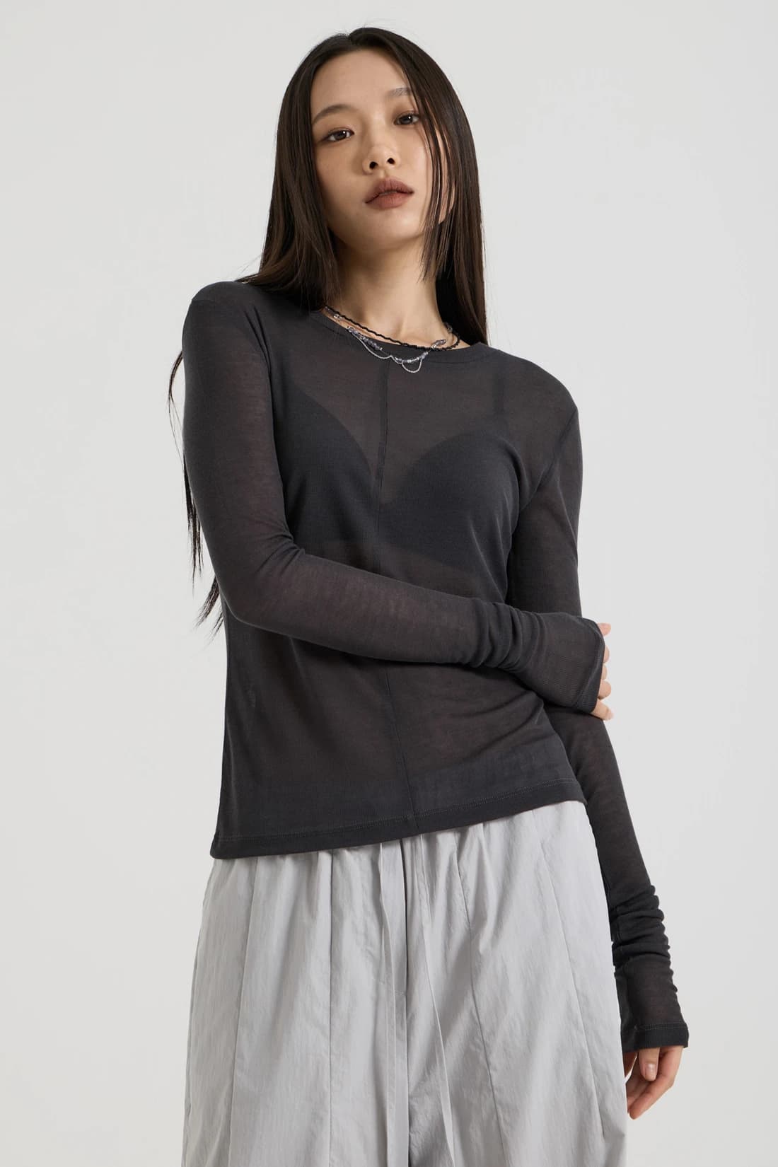 フレンチウール テンセル ロングスリーブ - Charcoal