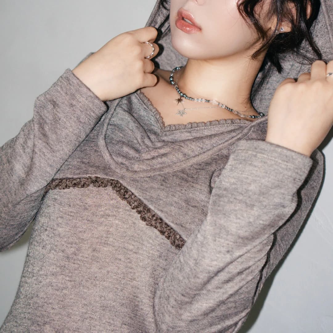 Lace hoodie dress(Sand)