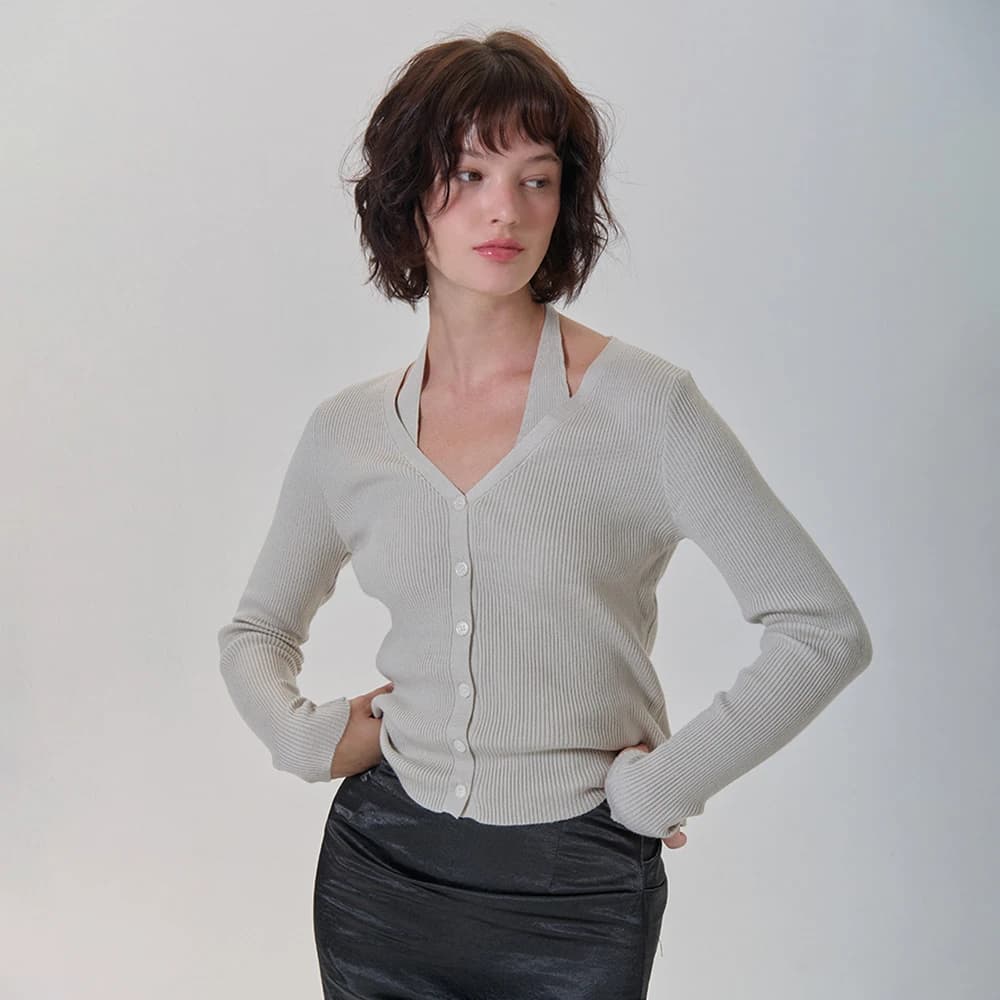 HALTERNECK CARDIGAN SET BEIGE