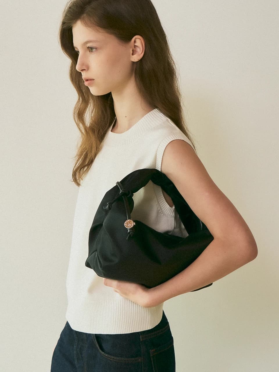 Clock nylon tote bag Black