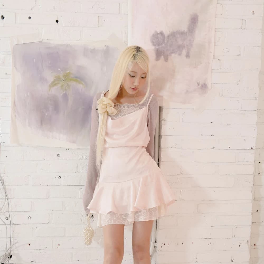 Glow lace cowl dress (Coral pink)